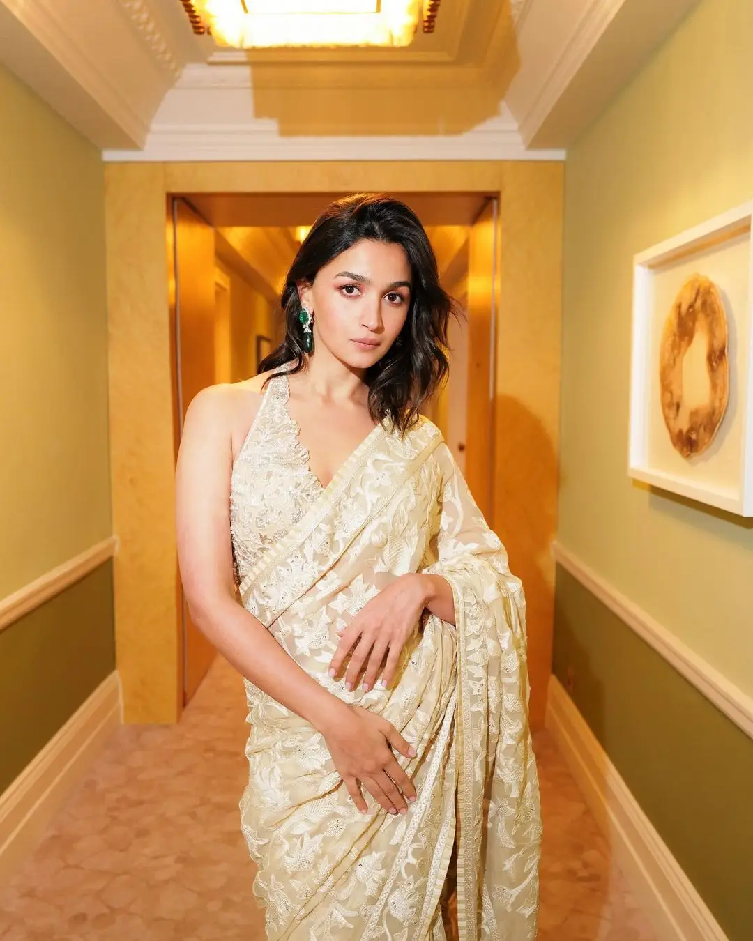 Alia Bhatt Images in Yellow Saree Sleeveless Blouse